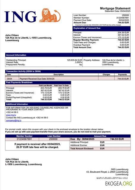 Luxembourg Relevé hypothécaire ING Luxembourg Modèle Word et PDF